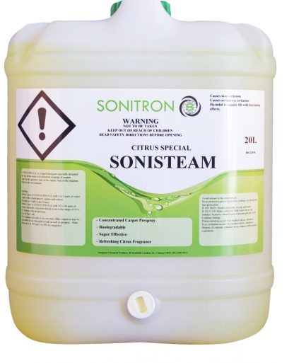 Sonistream green yellow citrus cleaner in bottle - carpet prespray sonitron - Glocally mine